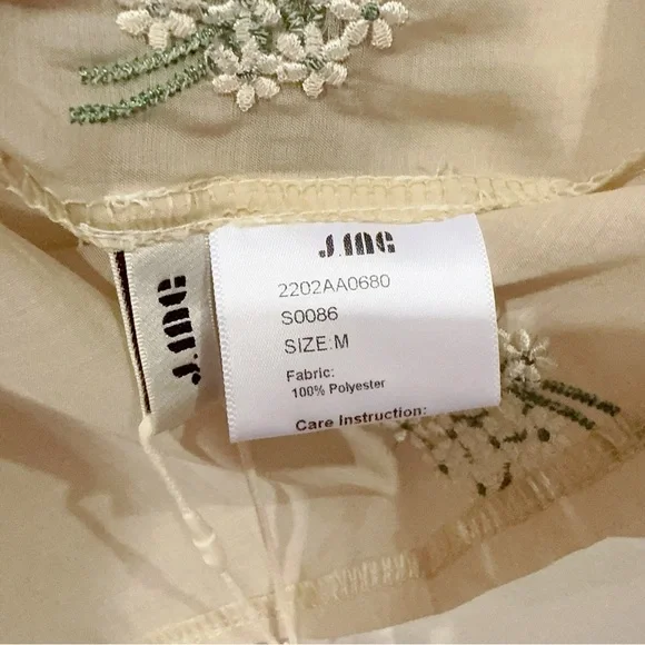 J.ING Sheer Cream Button Down Long Sleeve Embroidery Blouse Shirt Top Size M NWT - Picture 6 of 11